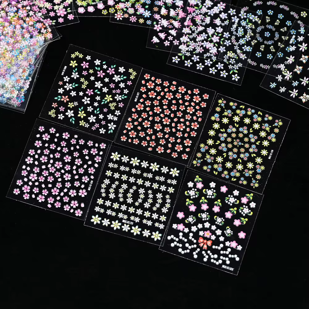 Autocollants pour ongles 3D, fleurs de cerisier, Rose, marguerite, 20/30/60/70/90 pièces, mignon, cœ
