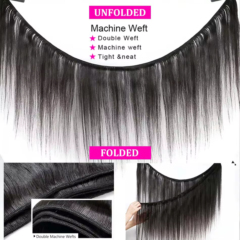 Bundles de tissage de cheveux humains brésiliens noirs naturels, extensions de cheveux raides, doubl