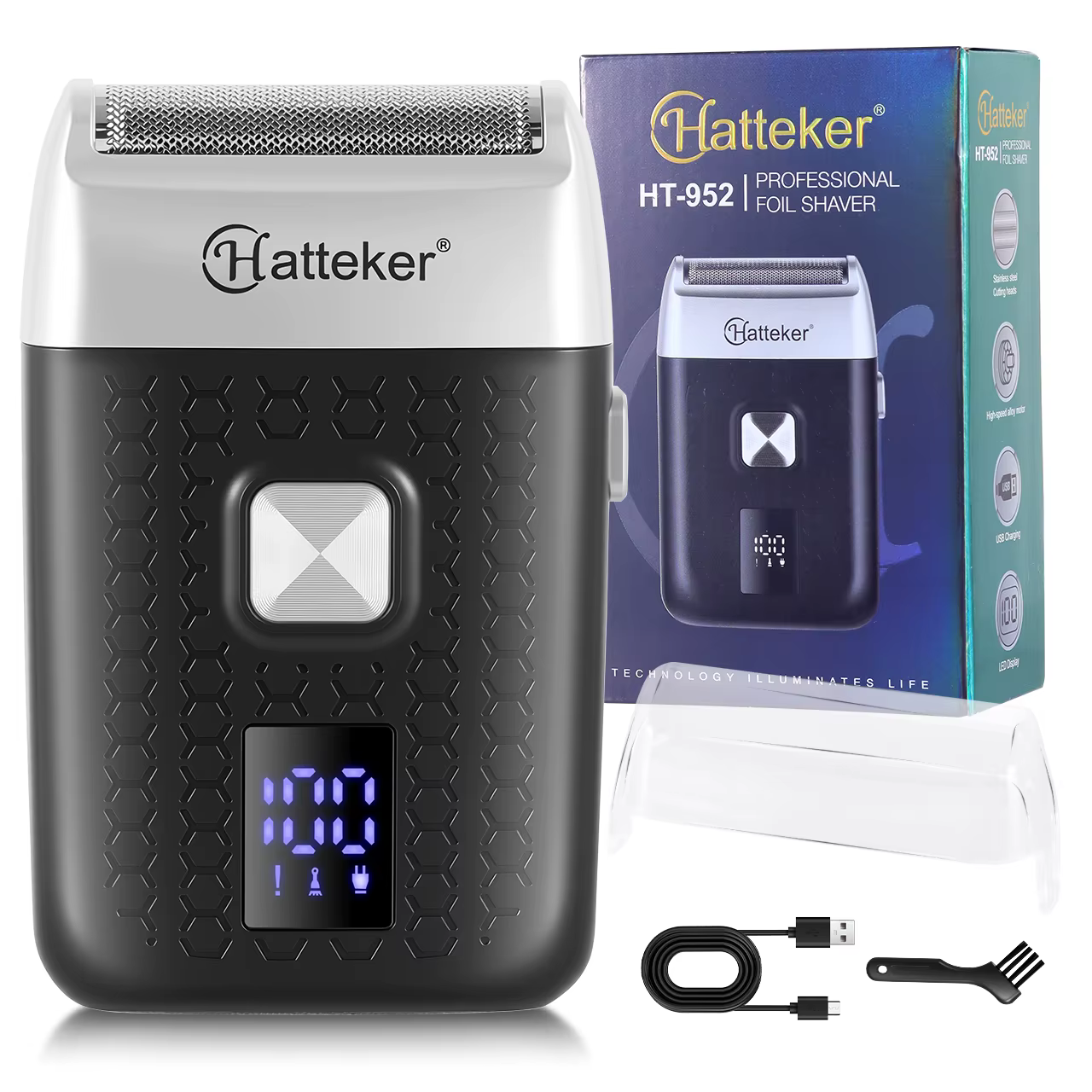 Mini rasoir électrique intelligent Hatteker avec écran numérique pour voyage, tondeuse réversible à