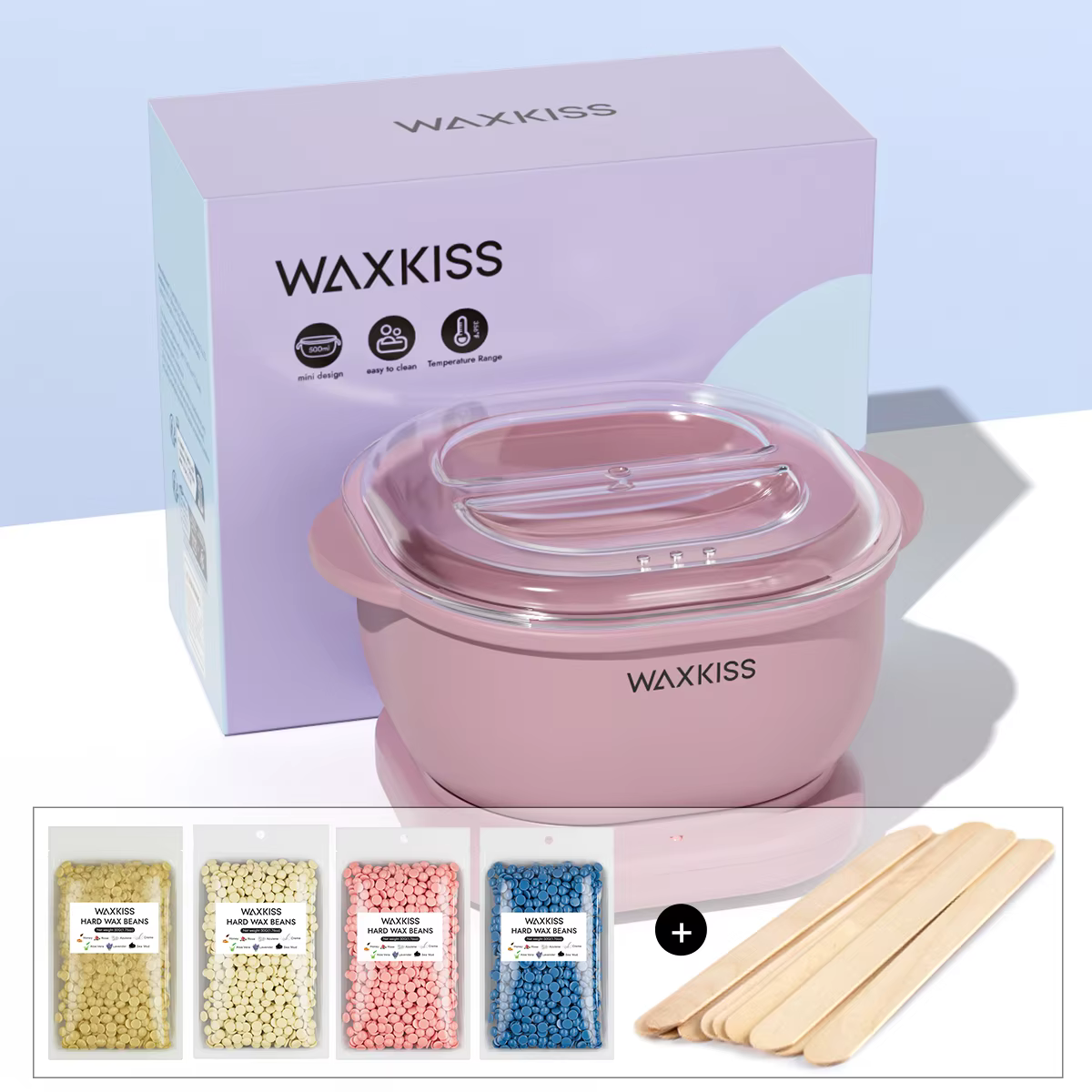 Kit chauffe-cire en silicone pliable WXKISS 15 pièces avec cire végétale naturelle pour l'épilation