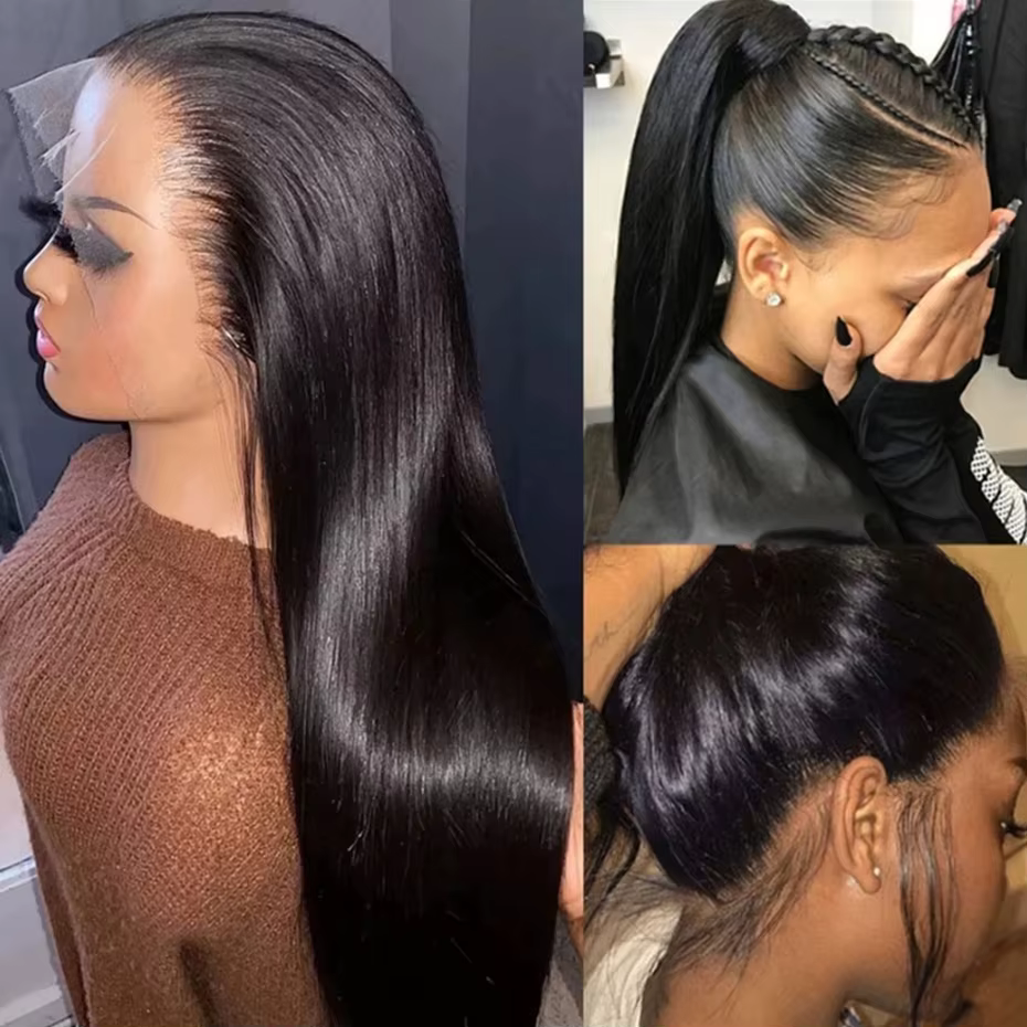 Sophia-Perruque brésilienne droite sans colle pour femmes noires, perruques avant en dentelle transp