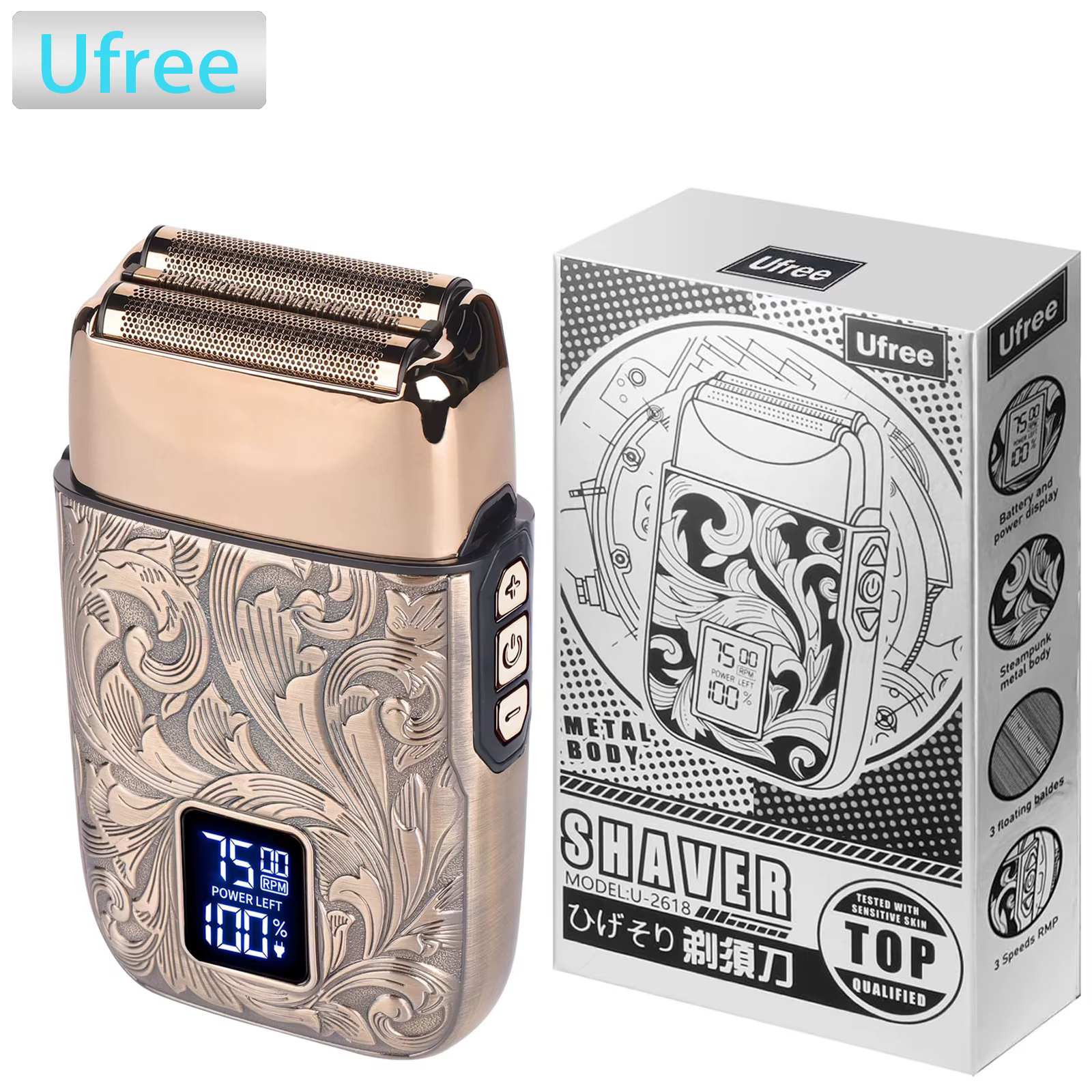 Ufree – rasoir électrique à feuille pour hommes, rasoir électrique à 3 vitesses, rasoirs à tête chau
