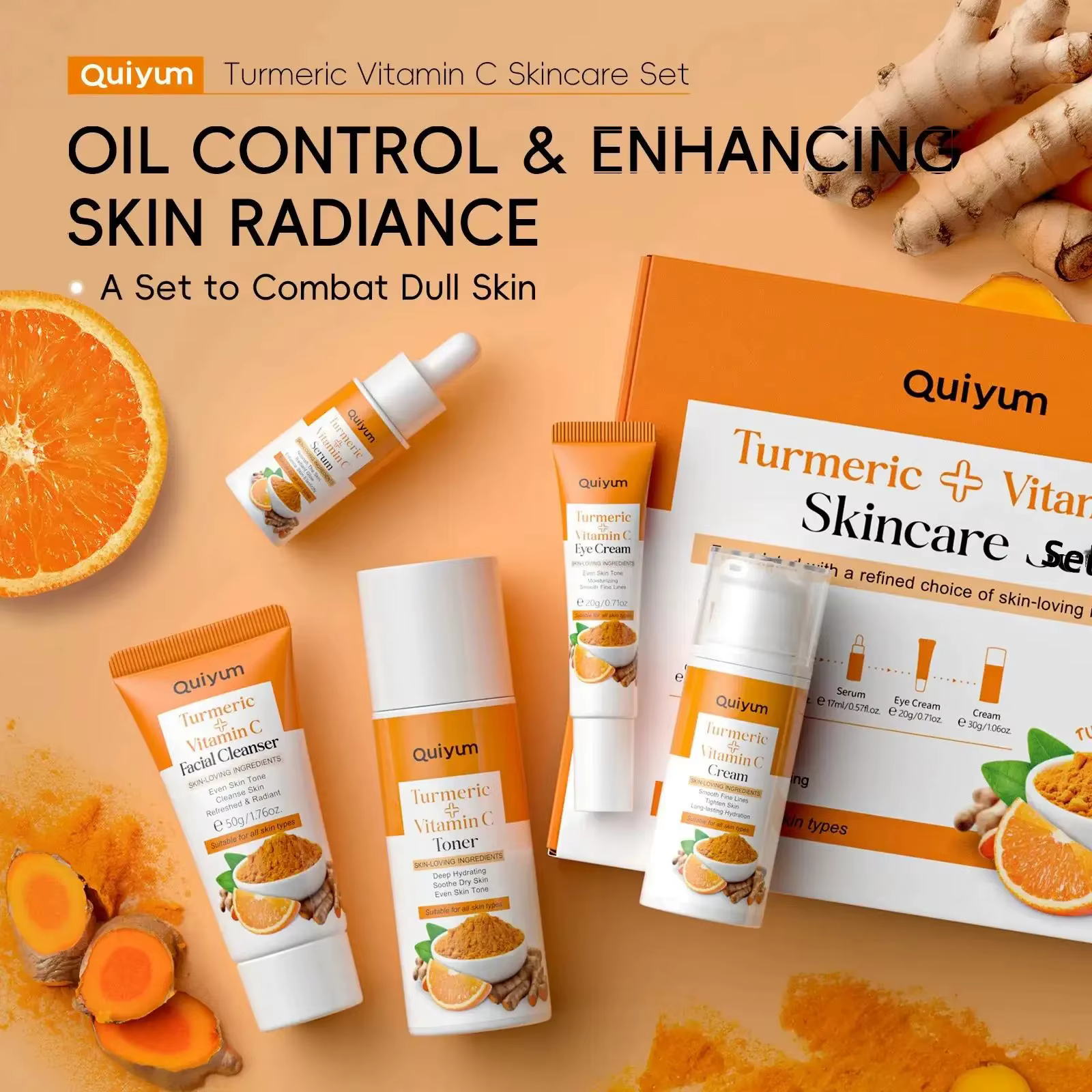Kit Facial au curcuma à la vitamine C, raffermissement hydratant, ensemble de 5 pièces, Toner de lav