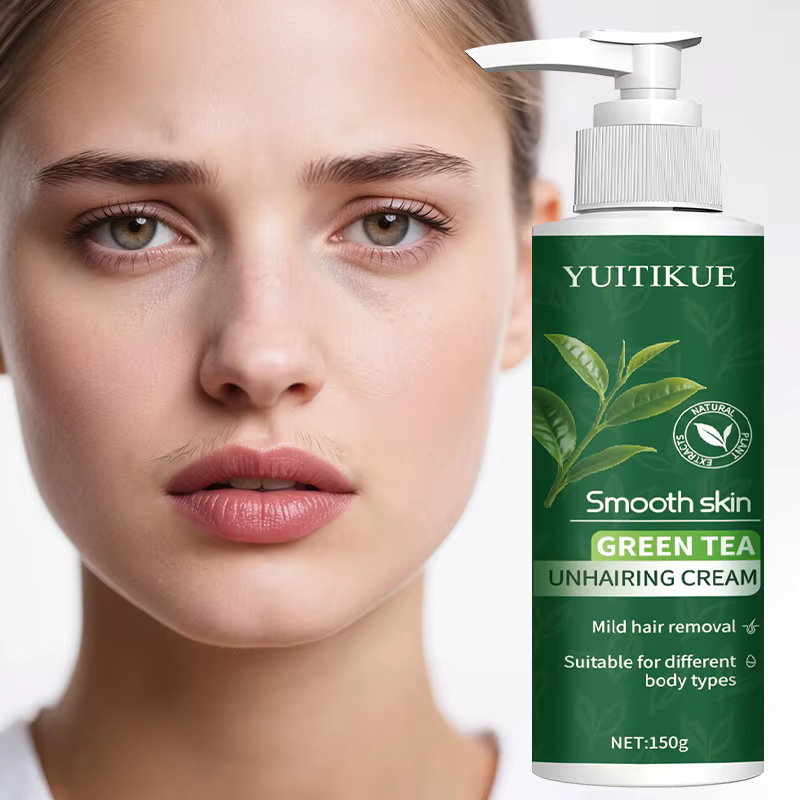 Baume dépilatoire au thé vert 150 g – Doux et non irritant, adapté aux aisselles, lèvres, bras, jamb