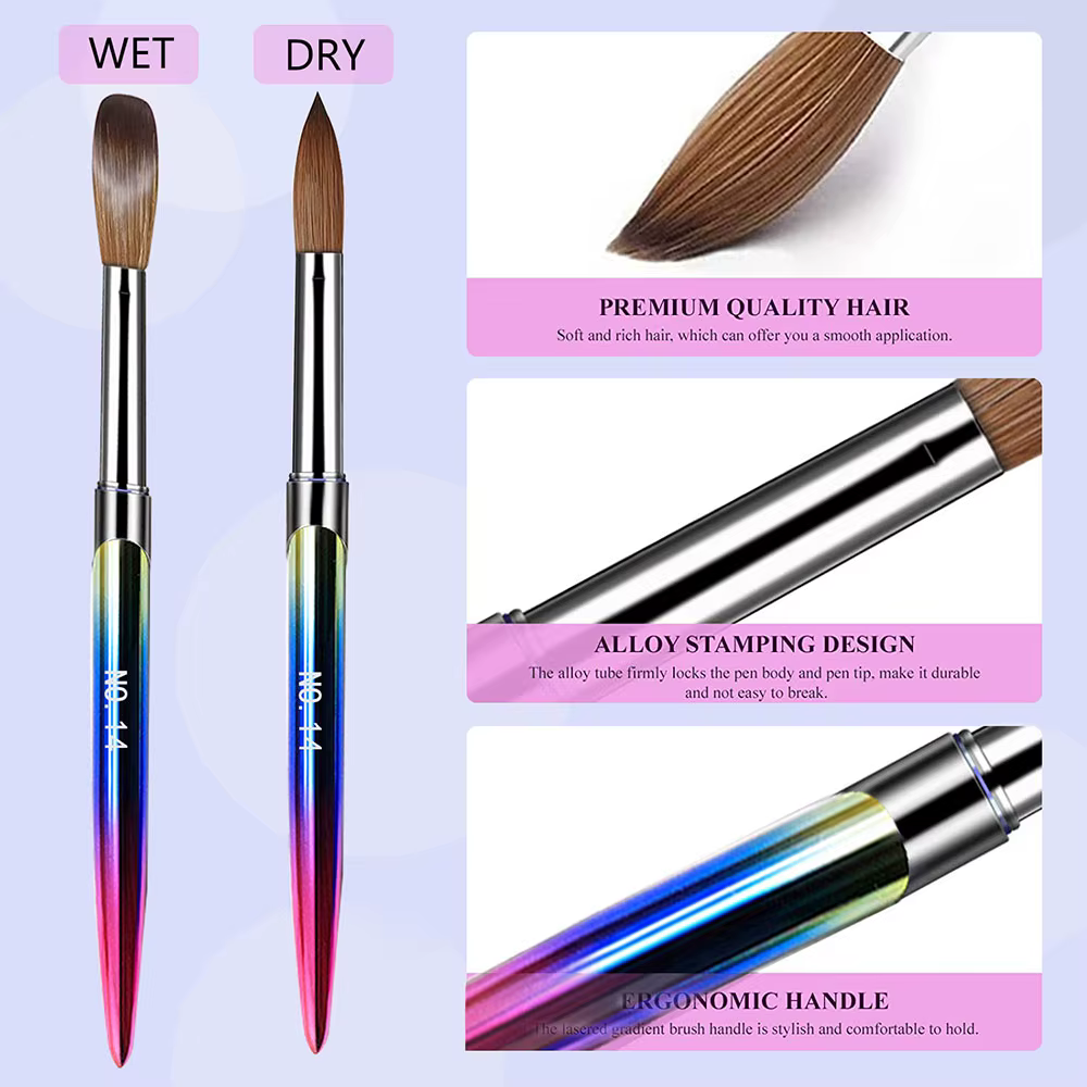 Stylo brosse à ongles en acrylique No.10/12/14/16 20-26mm, pour Application acrylique, Extension pro