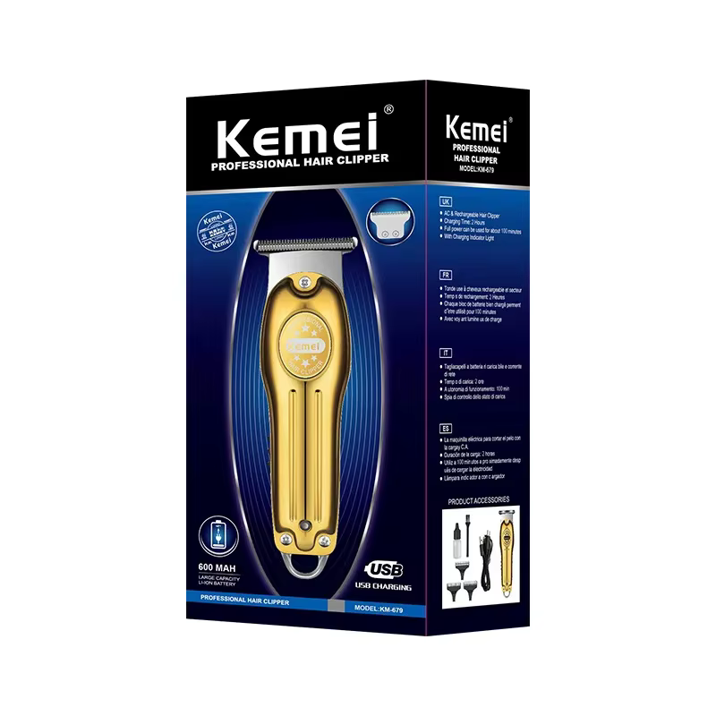 Tondeuse à cheveux électrique en gros or argent document Kemei KM-679 USB charge Mini LCD lumière ca