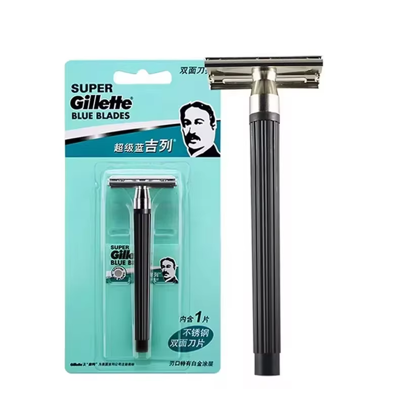 Gillette Super bleu rasoir sécurité manuel rasoir lames en acier inoxydable visage barbe épilation c