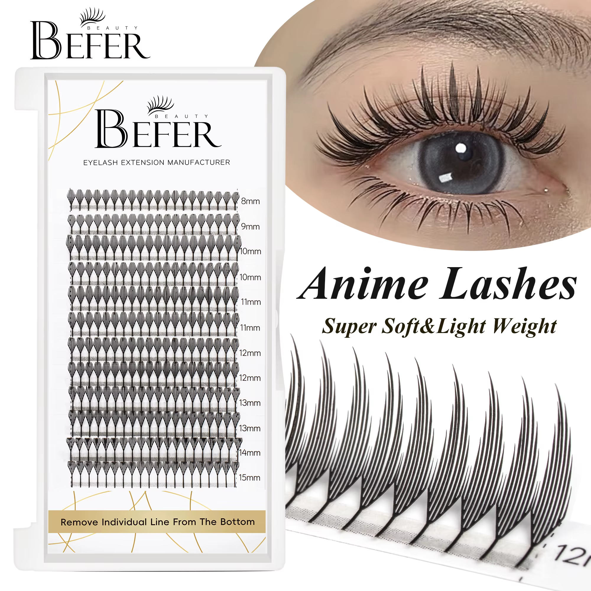 Befer Beauty-Extensions de Cils à Boucles C/D, 240 Grappes, Style Manga, Plume, Flora, Cat Eye, 8-15