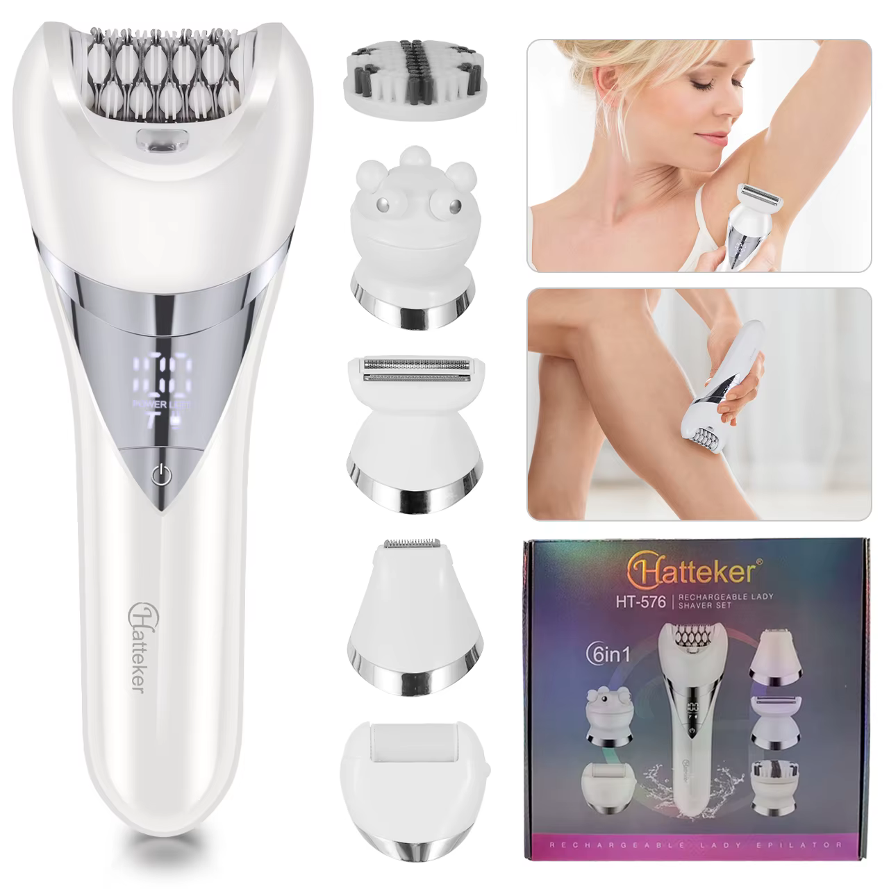 Épilateur Hatteker 5-en-1, rasoir portable pour femme, outil d'épilation pour les jambes, le corps,