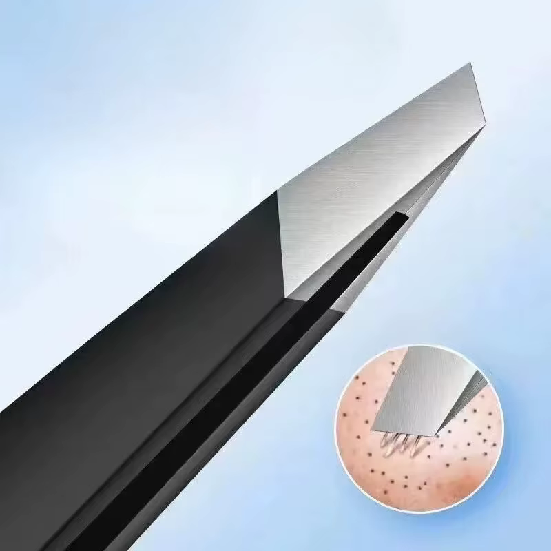 Pince à sourcils noire en acier inoxydable, avec pointe inclinée et plate, outils de beauté pour pin