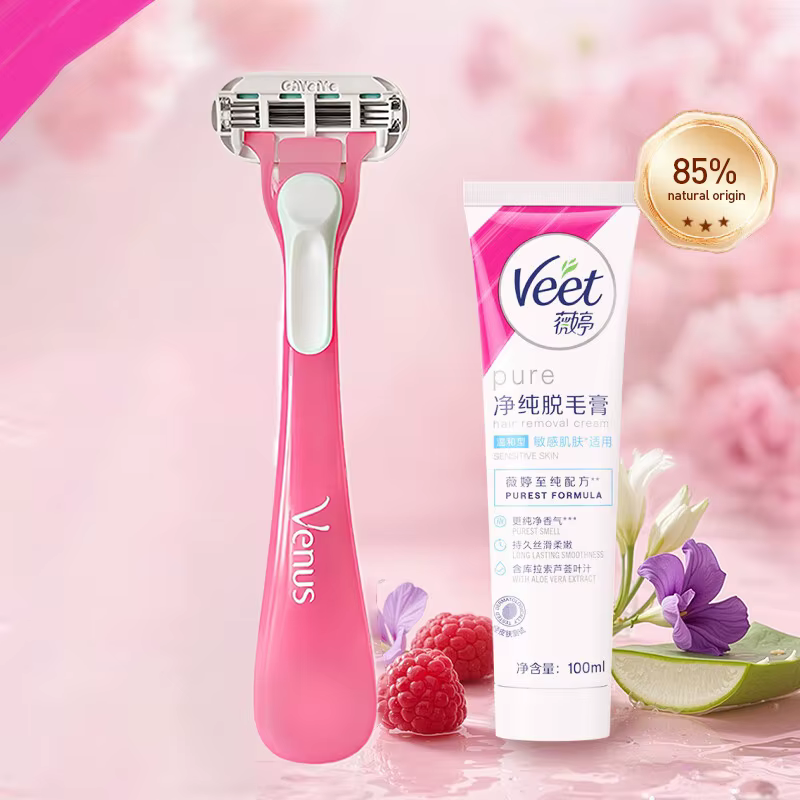 Crème dépilatoire Veet et rasoirs Venus, ensemble de dépilation pour femmes