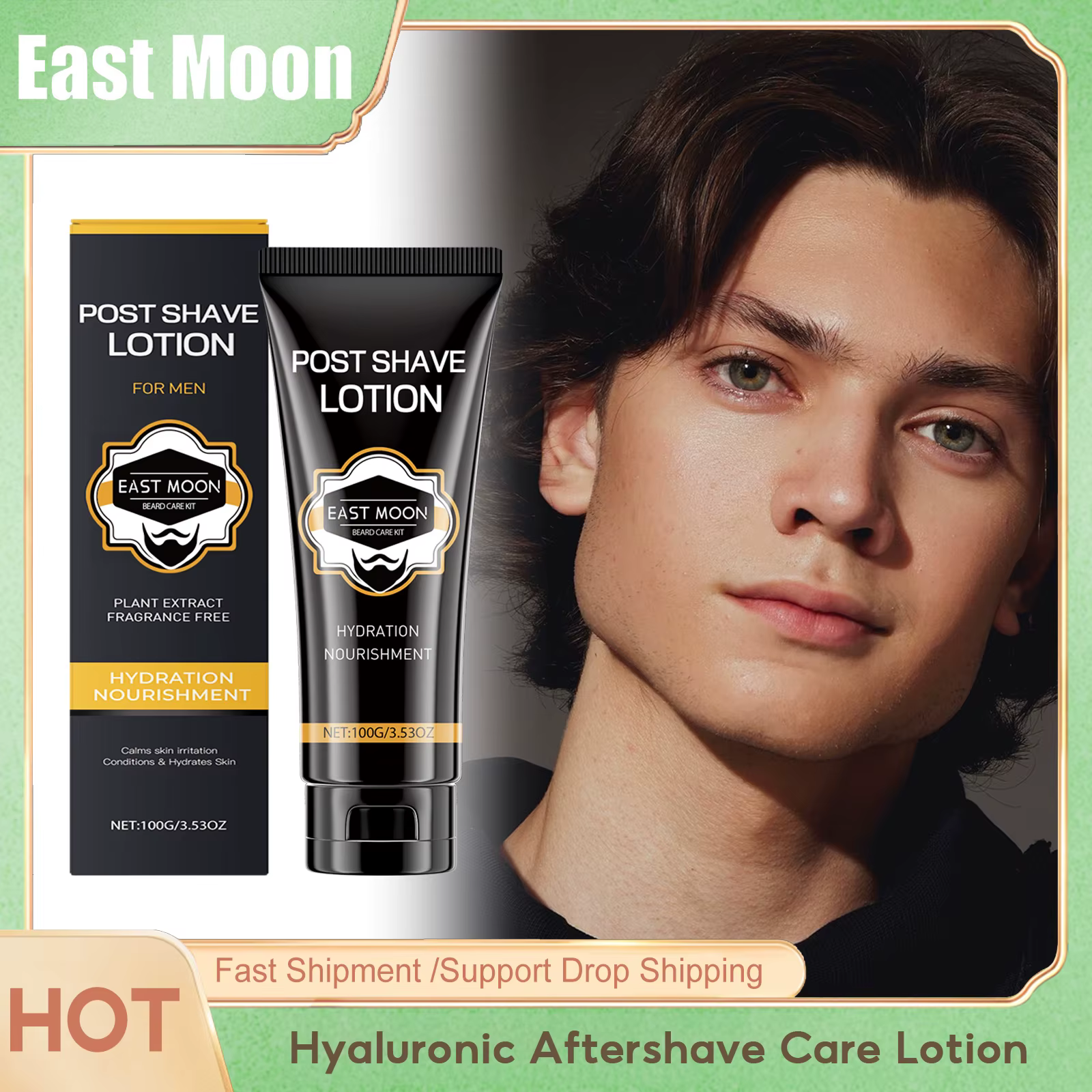 Lotion après-rasage hyaluronique, améliore l'hydratation en profondeur et lisse, réparation endommag