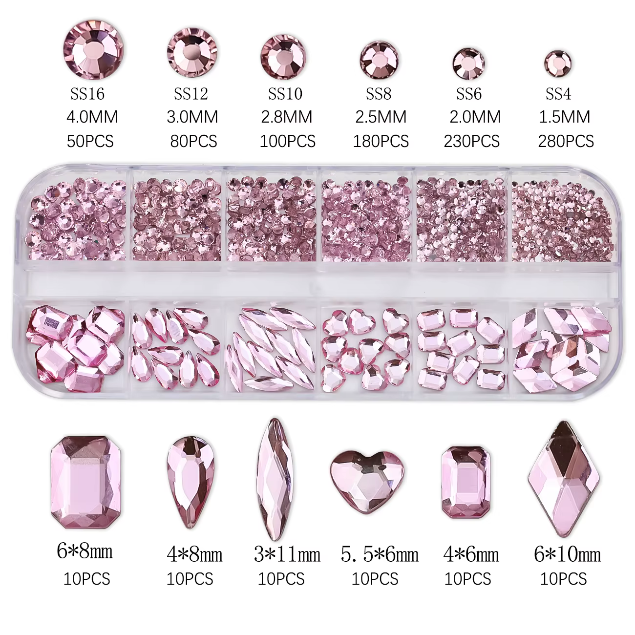 12 grilles rose mixte ongles strass luxe ongles breloques paillettes cristal bijoux gemmes Nail Art