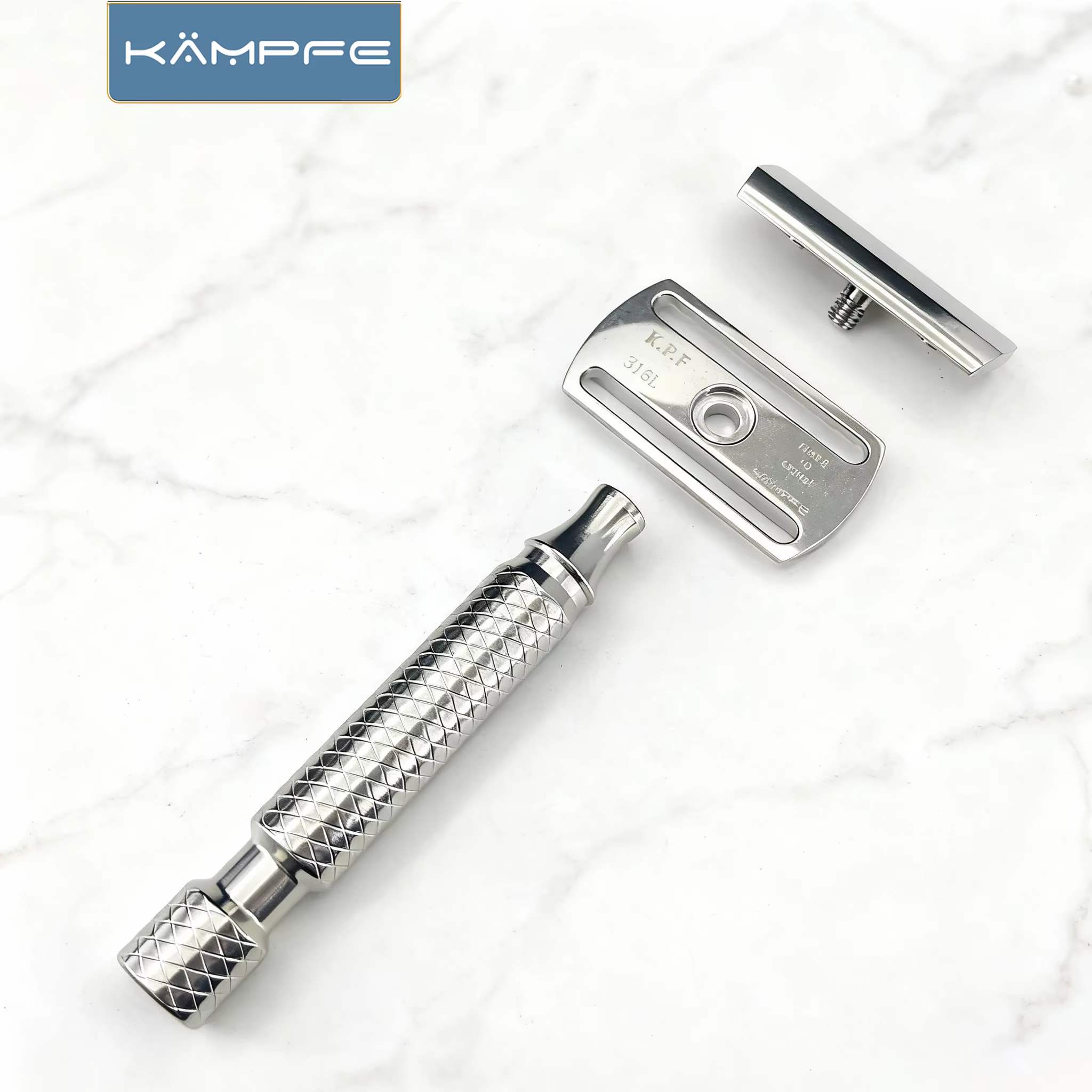 Rasoir de sécurité classique Kampfe en acier inoxydable à double tranchant pour hommes, avec poignée