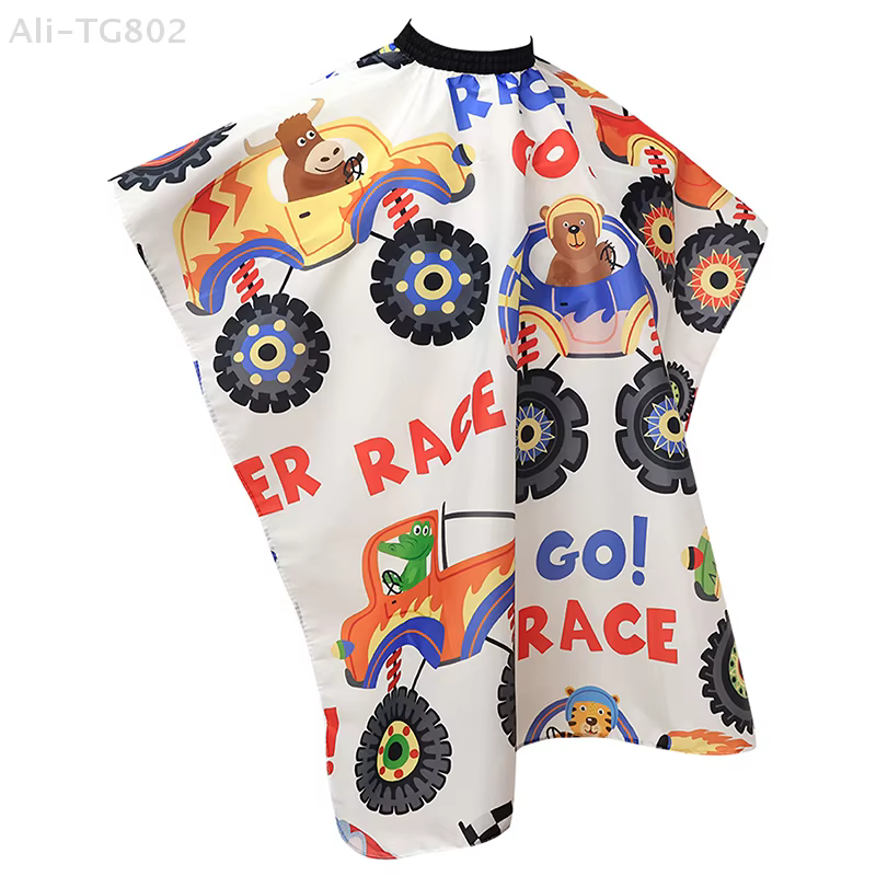 Cape de Coiffure Professionnelle pour Enfants Motif Voiture de Dessin Animé – Robe de Coupe pour Sal
