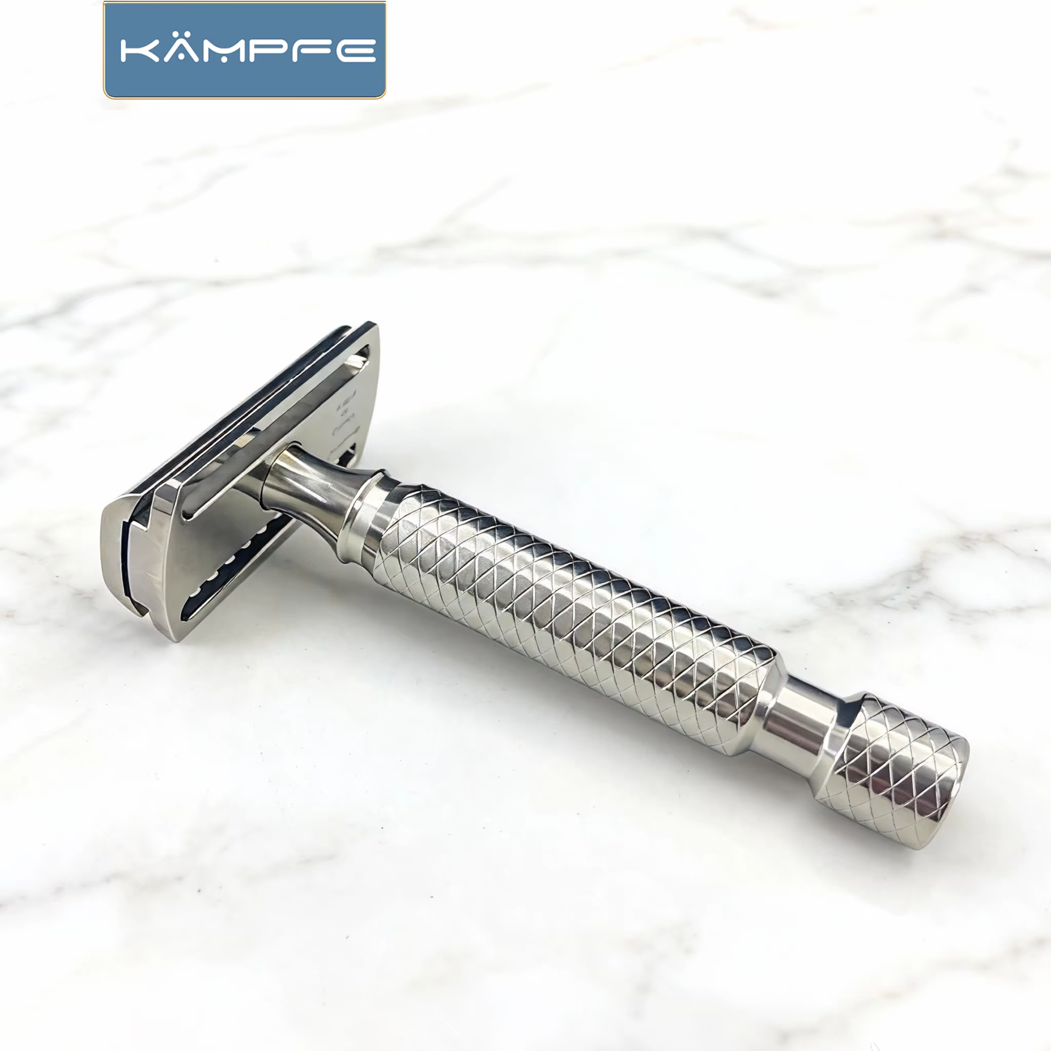 Rasoir de sécurité classique Kampfe en acier inoxydable à double tranchant pour hommes, avec poignée