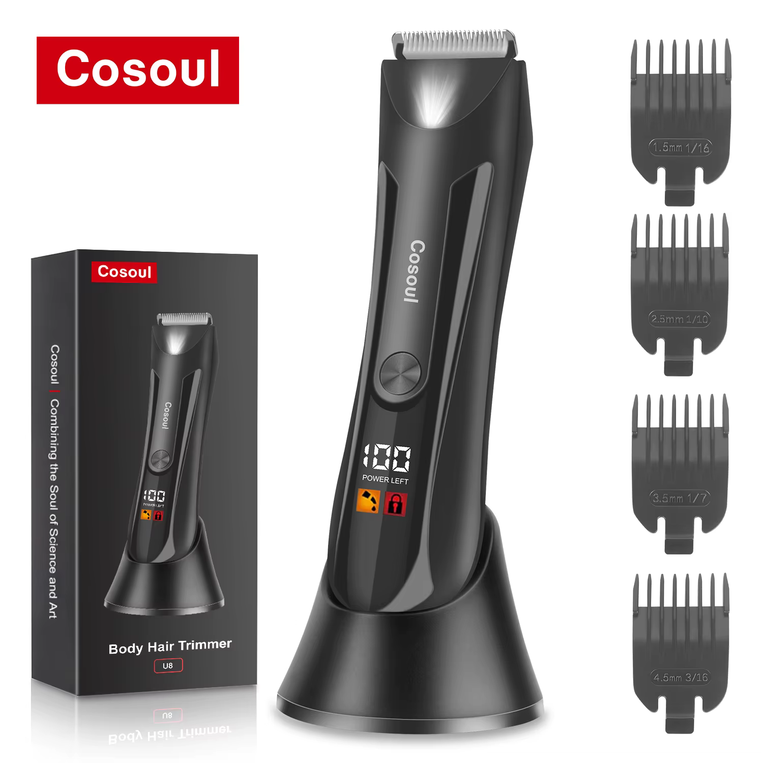 Cosoul Tondeuse à poils de corps pour hommes tondeuse à boules rasoir à poils pubiens zone intime é