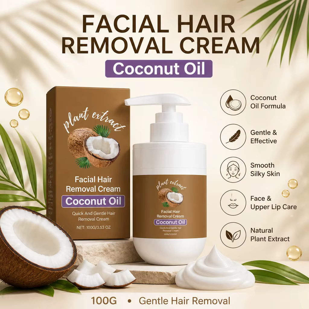 Crème dépilatoire douce à l'huile de coco pour le visage
