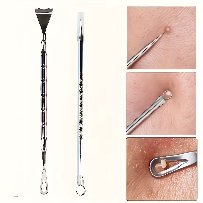 Kit d'extraction de comédons 2 pièces + extracteur de points noirs à double tête