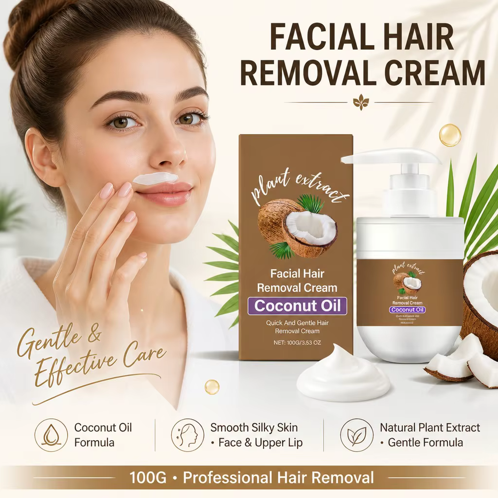 Crème dépilatoire douce à l'huile de coco pour le visage