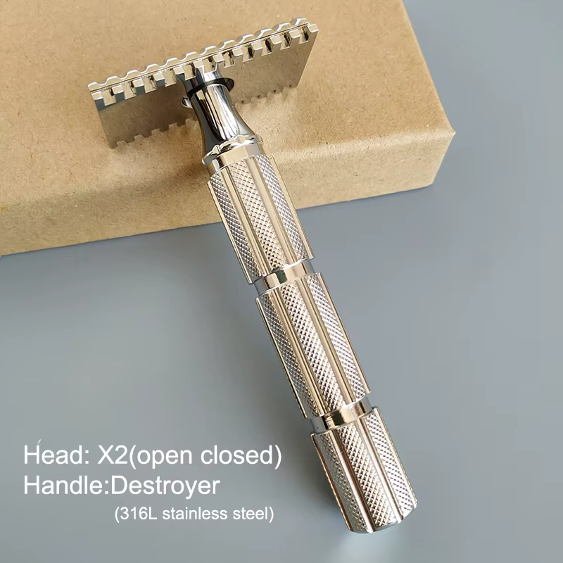 Rasoir de sécurité à double tranchant Dscosmetic X2 en acier inoxydable 316L avec peigne pour homme, pour rasage humide