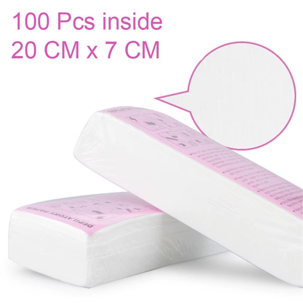 100 pièces épilation non tissé corps tissu cheveux enlever cire rouleaux de papier
