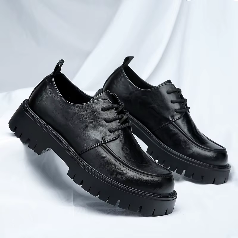 Chaussures de travail en cuir véritable pour hommes, chaussures de travail à fond épais, classiques à lacets, confortables, antidérapantes, à grande tête, Style britannique