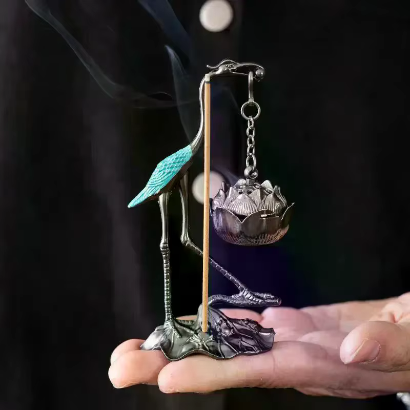 Brûleur d'encens de Style chinois en alliage de Zinc, bon symbolisme, porte-encens, accessoires, grue à couronne rouge, cadeaux d'aromathérapie d'intérieur