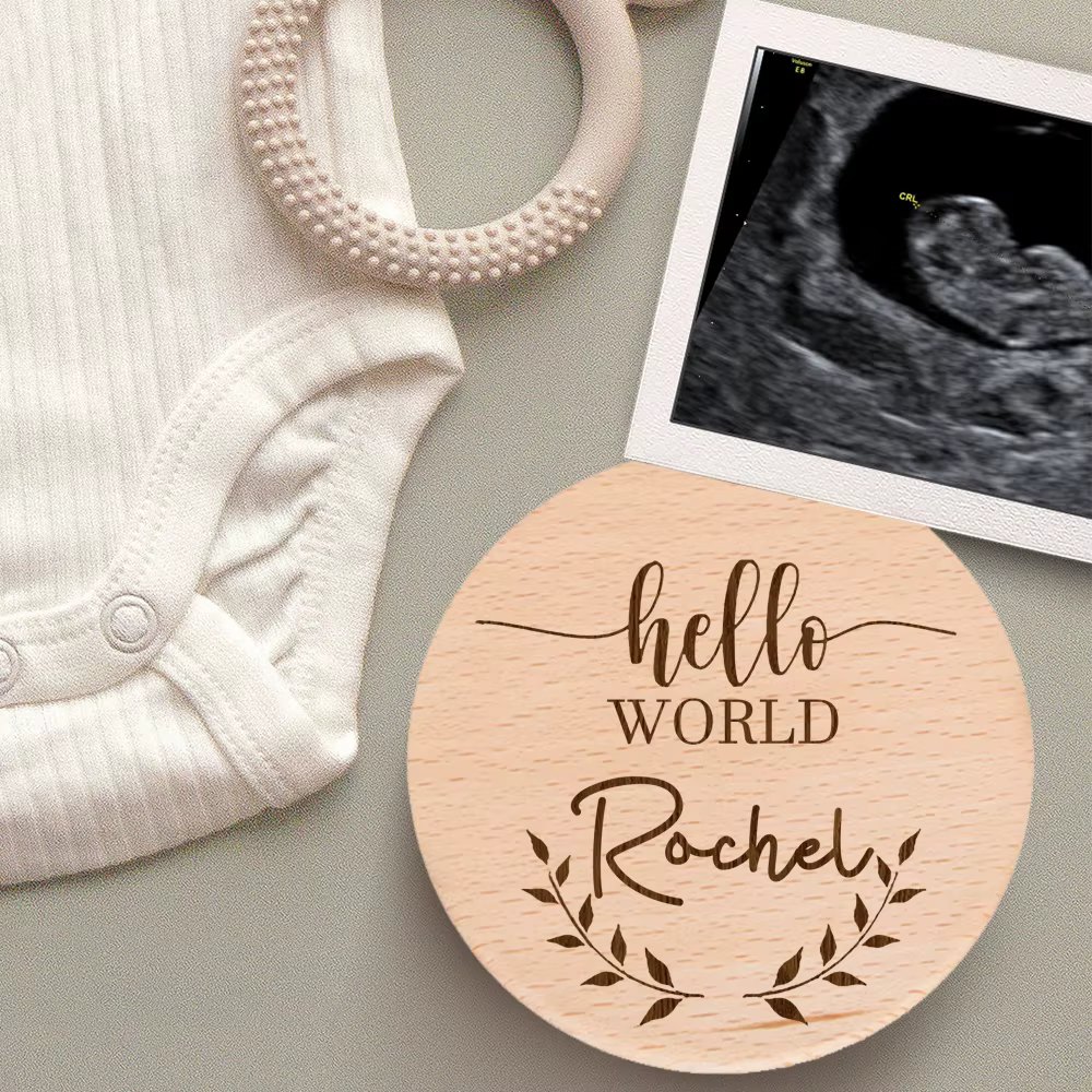 Hellow Word mon nom est signe d'annonce de grossesse Plaque de bébé personnalisée cadeau d'annonce de bébé signe en bois gravé au Laser