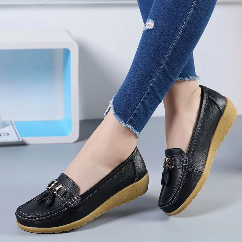 Chaussures de Ballet plates en cuir découpé pour femmes, mocassins respirants, chaussures de bateau, ballerine décontractées pour dames