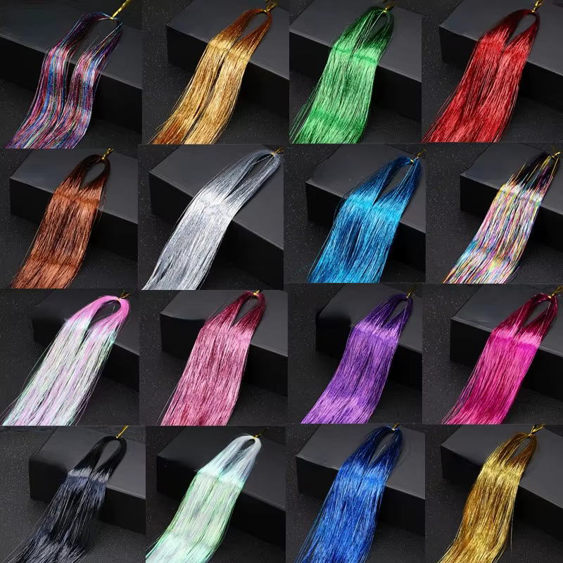 Guirlandes de cheveux brillantes et scintillantes, brins arc-en-ciel éblouissent les femmes Hippie pour tresser la coiffure, Extensions de faux cheveux, bandes scintillantes décoratives