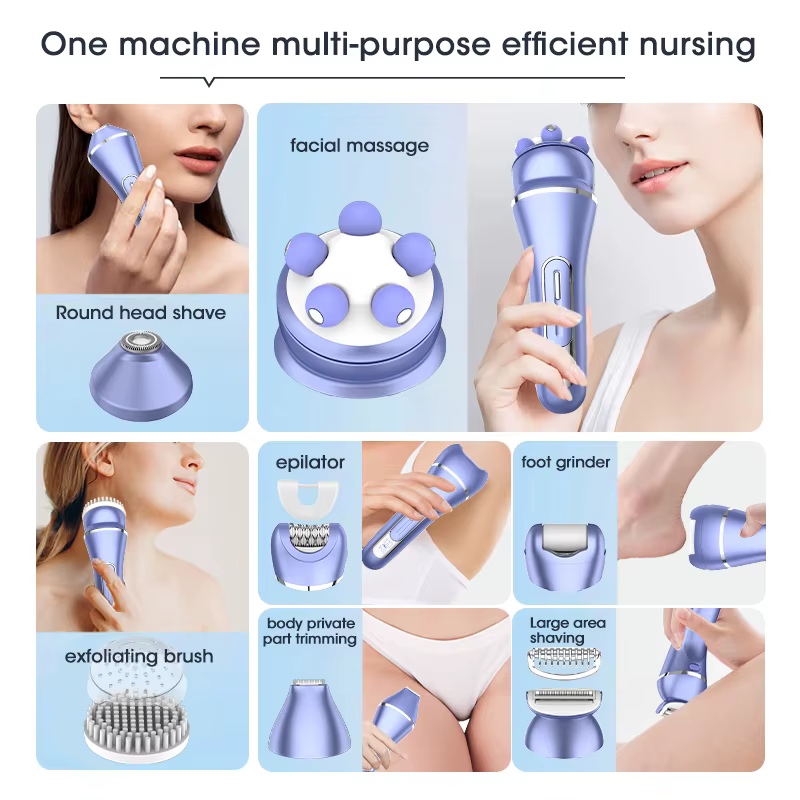 RESUXI 227 Épilateur électrique multifonction 7 en 1 pour femme Rasoir Bikini Jambes Aisselles Tondeuse publique avec base de chargement