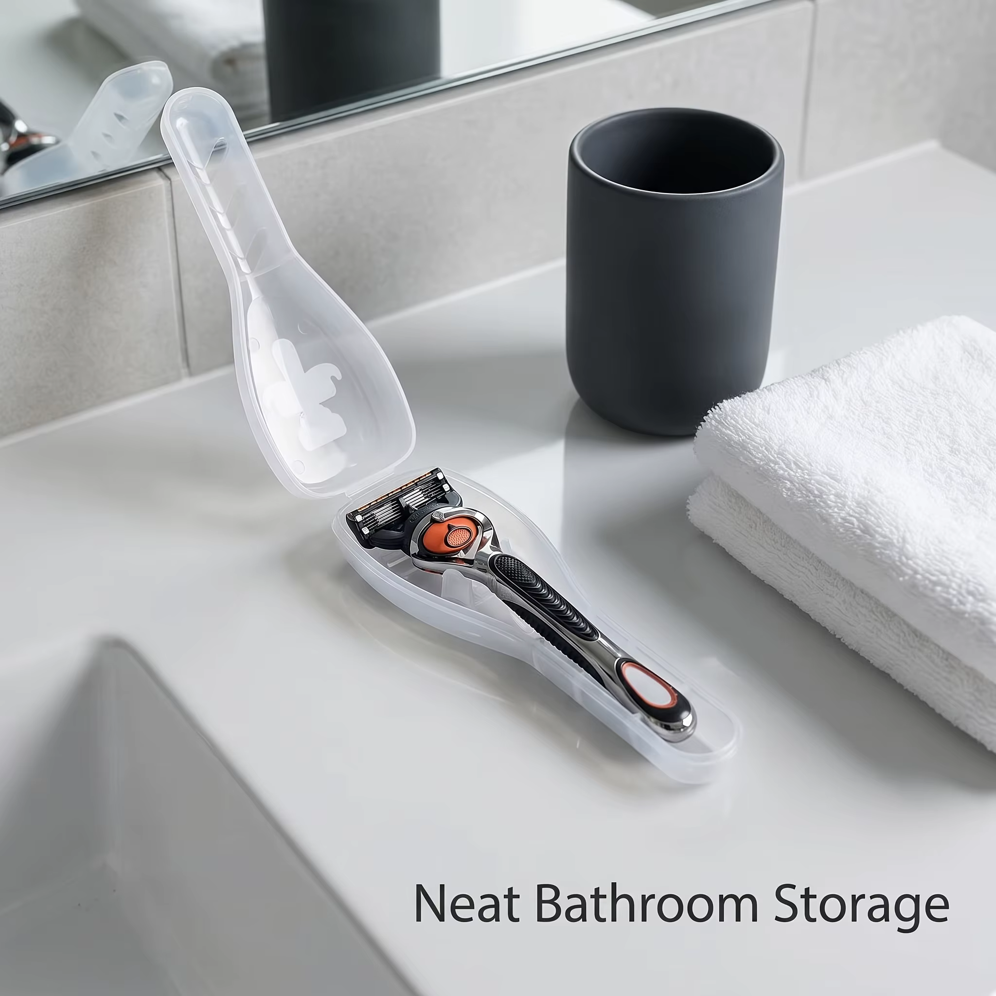 Étui pour rasoir – Brosse de nettoyage – Accessoire de voyage durable pour ranger les articles de toilette – Matériau en plastique – Léger – Résistant à la poussière – Transparent – Rangement compact,