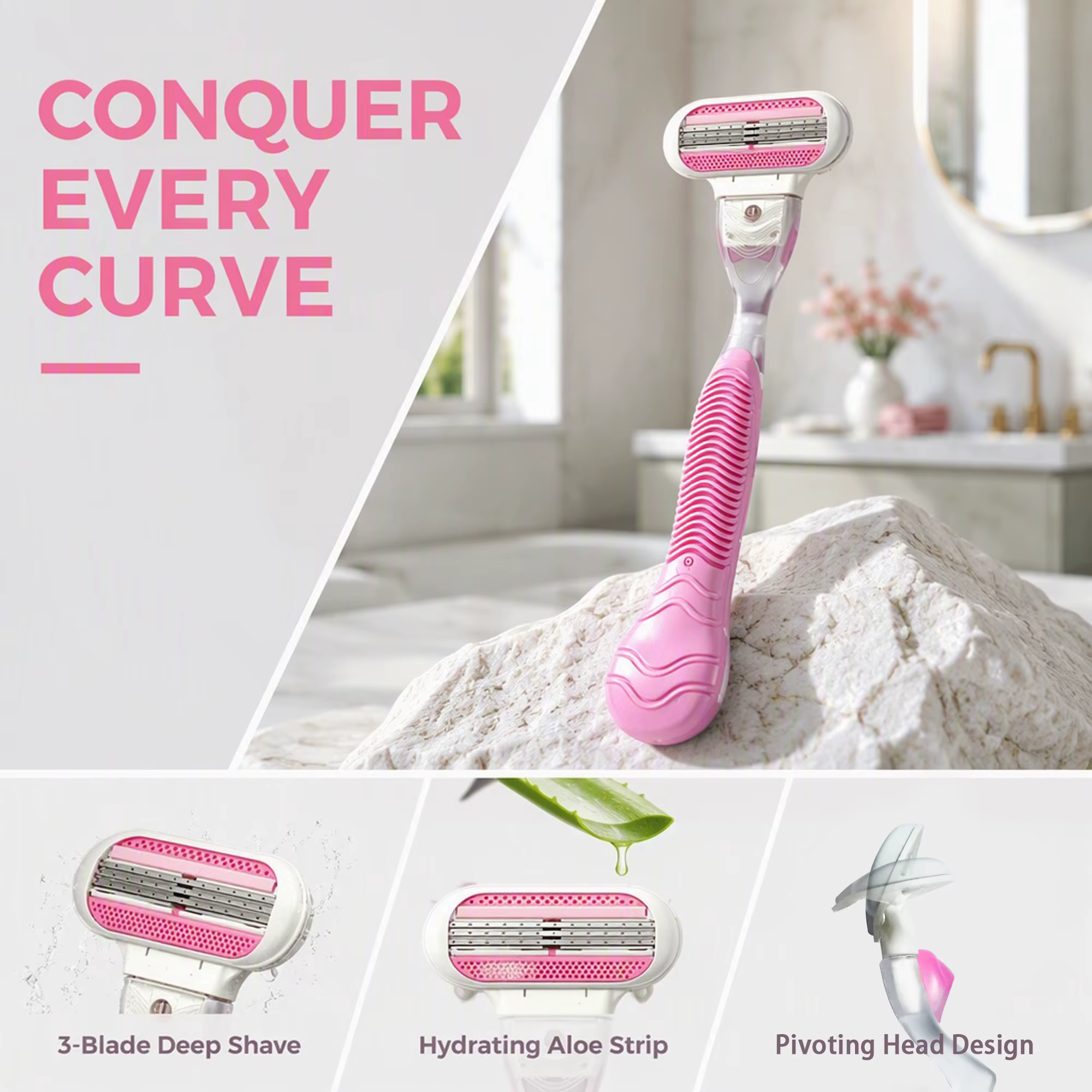 Rasoir à 3 lames pour femmes avec bande lubrifiante à l’aloe vera, rasoir manuel pour les jambes, les aisselles et la zone du bikini, pour l’épilation du corps.