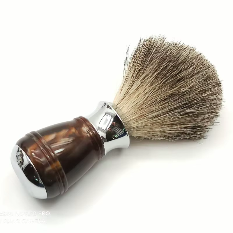 Brosse de rasage en laine mélangée en poils de blaireau - avec manche en alliage acrylique/zinc