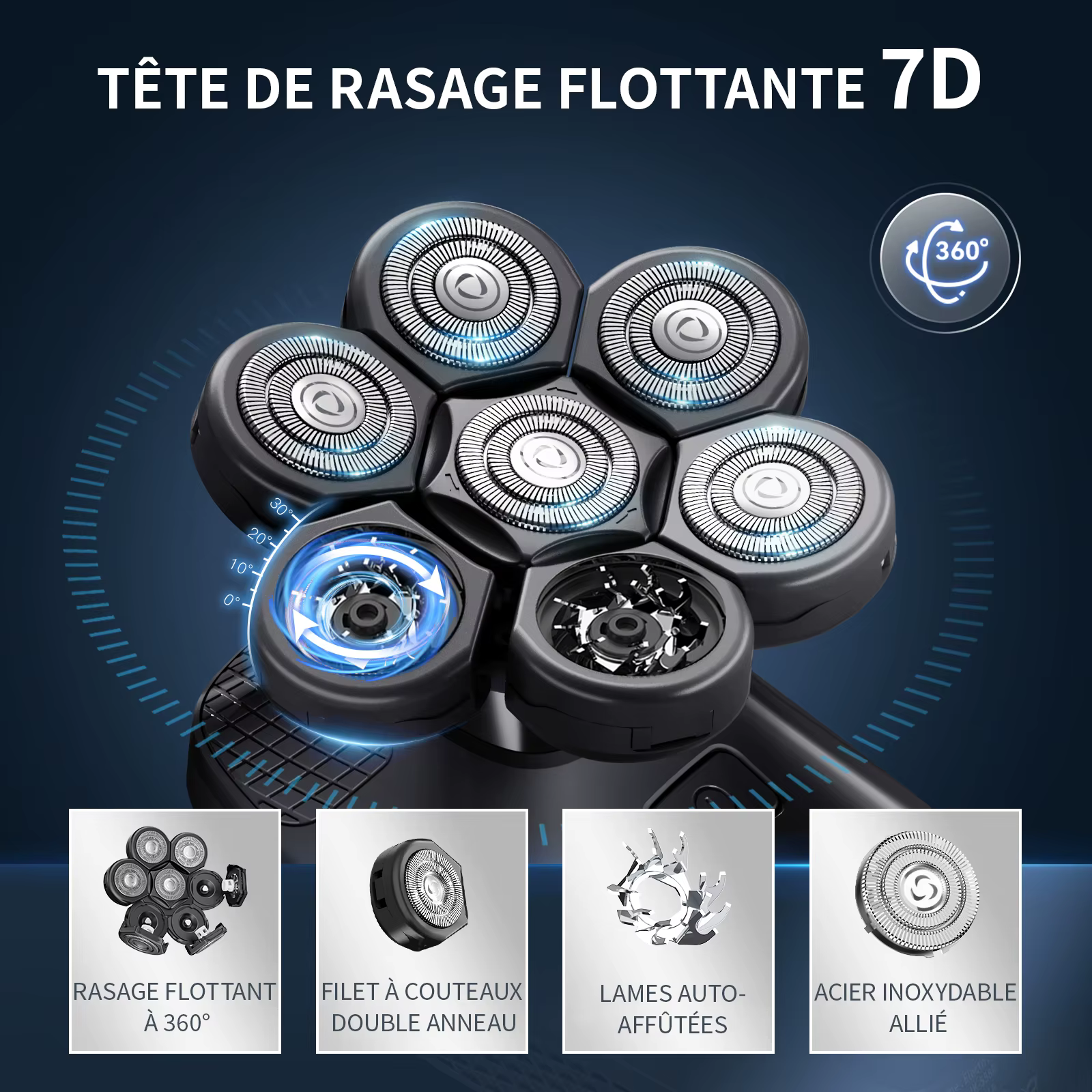 Kensen S8 rasoirs électriques pour hommes 7D coupe flottante Rechargeable IPX6 étanche tondeuse à barbe tête chauve Machine à raser
