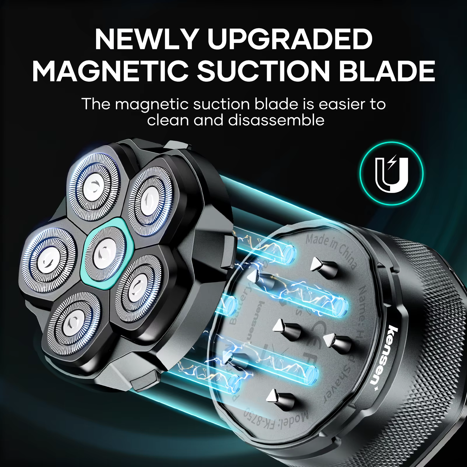KENSEN rasoirs à tête électrique pour hommes chauve 6D rasoir magnétique tondeuse à barbe USB LED Rechargeable affichage
