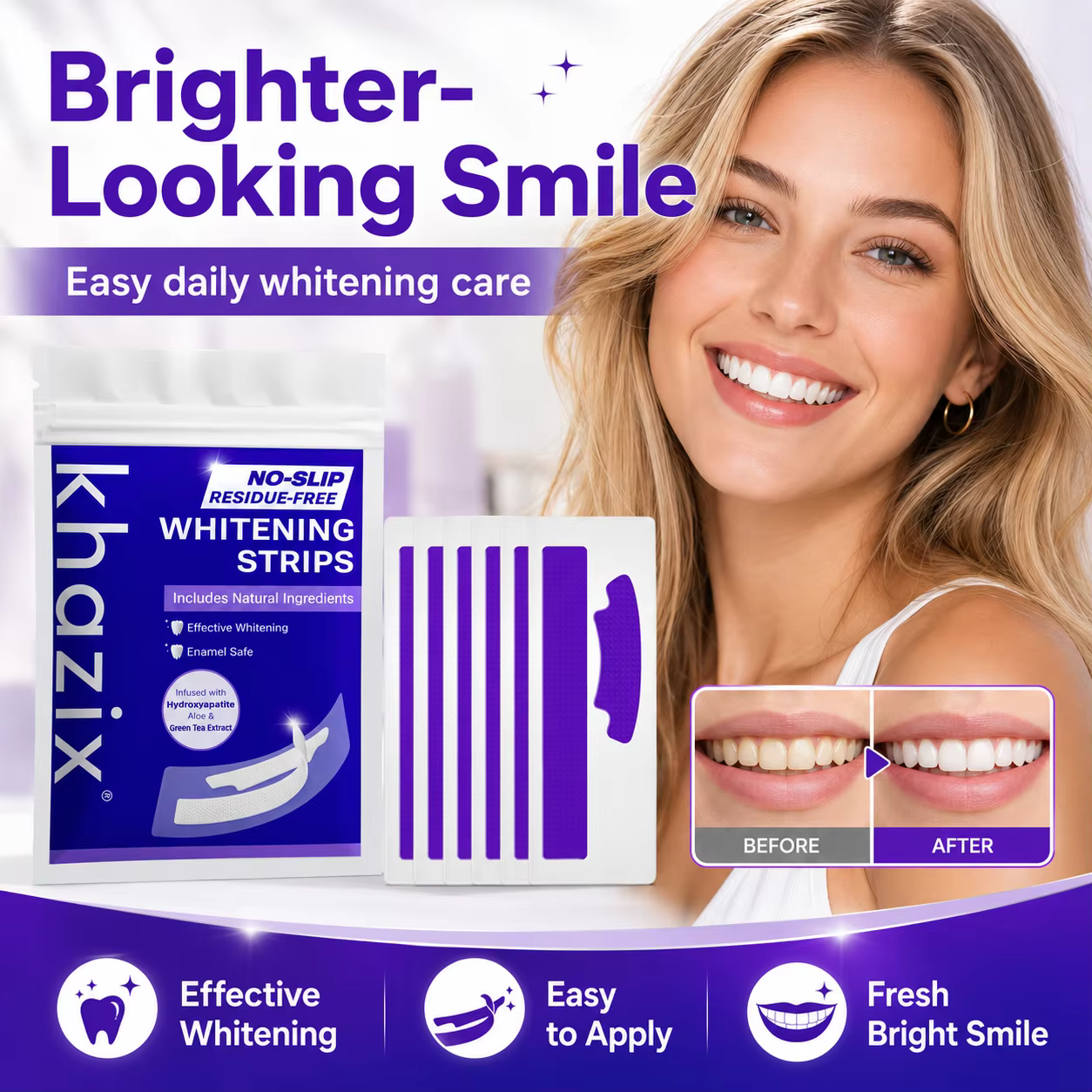 Bandes blanchissantes pour les dents / 14 pièces / Sans danger pour l'émail / Sans peroxyde / Kit de blanchiment / Sourire plus éclatant.