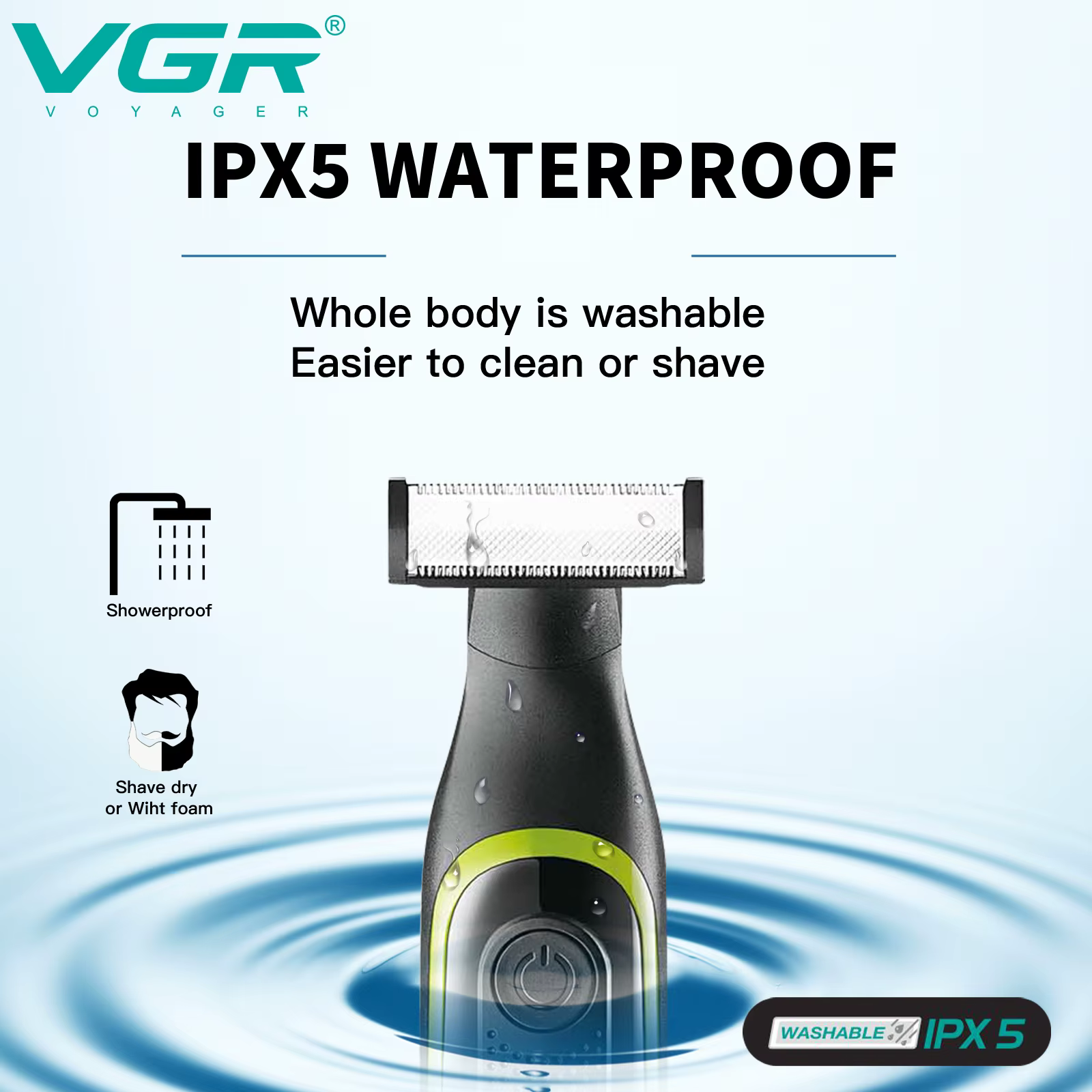 VGR une lame étanche cheveux tondeuse à barbe corps pubien Bikini rasoir Facial électrique