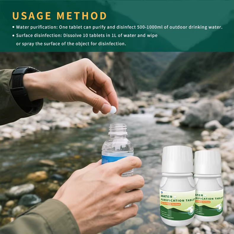 2 bouteilles de comprimés de purification d'eau (500 comprimés/bouteille) - 2L d'eau par comprimé, pour flux extérieurs et eau courante
