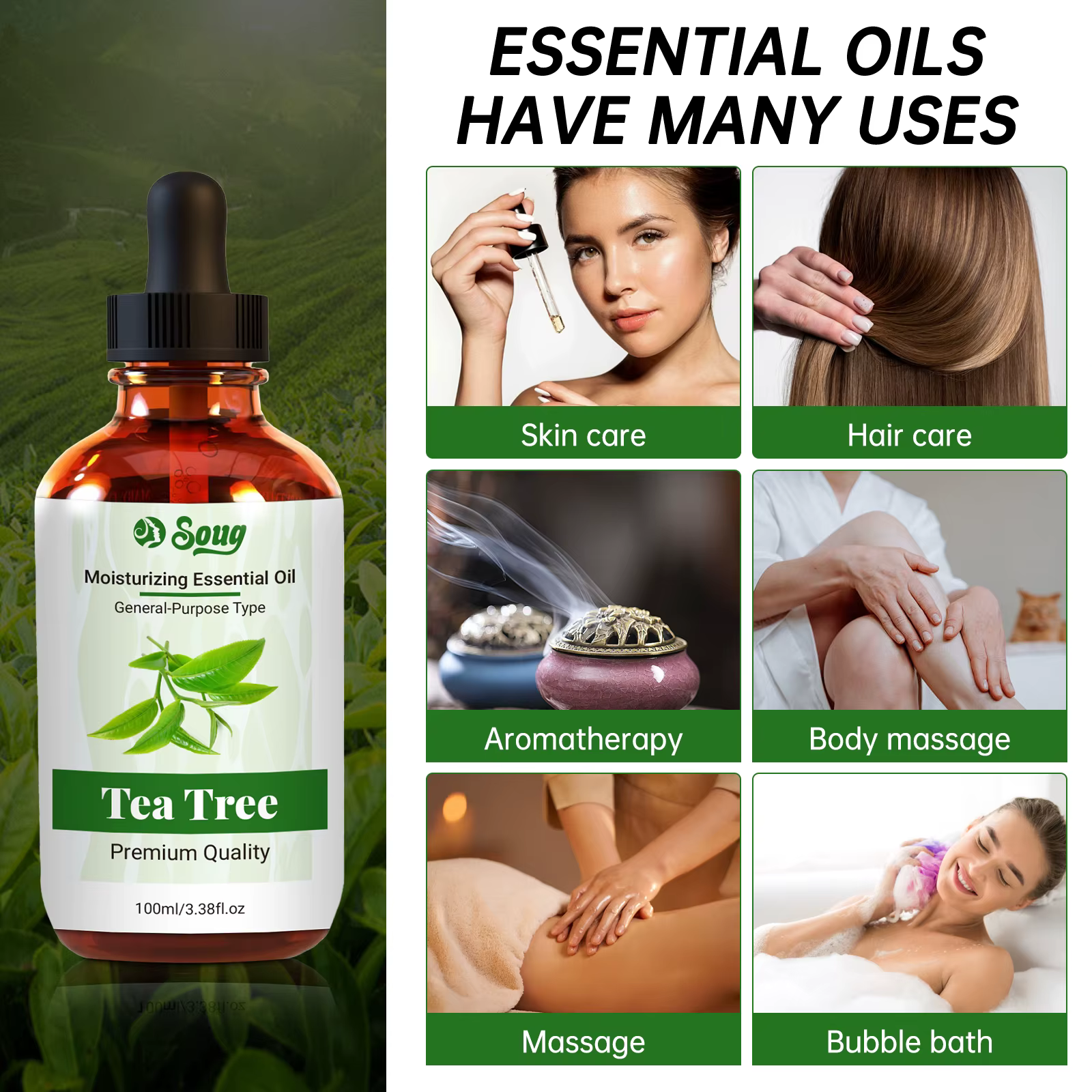 Huile d'arbre à thé hydratante naturelle, 100ML, soins pour le visage et le corps, réparation de la peau, aromathérapie, huile essentielle de Massage Pure