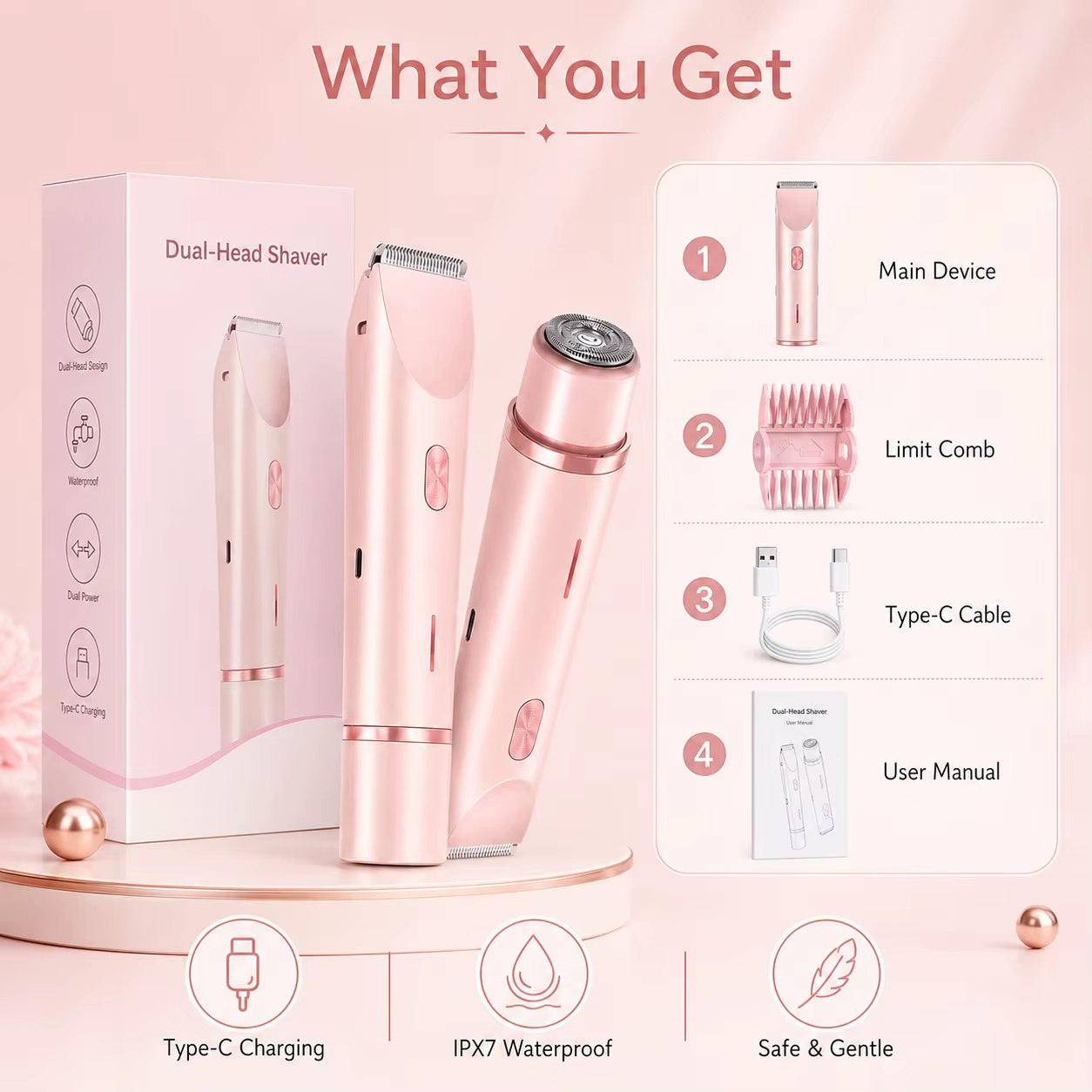 Épilateur Électrique Double Tête Étanche IPX7 pour Femme