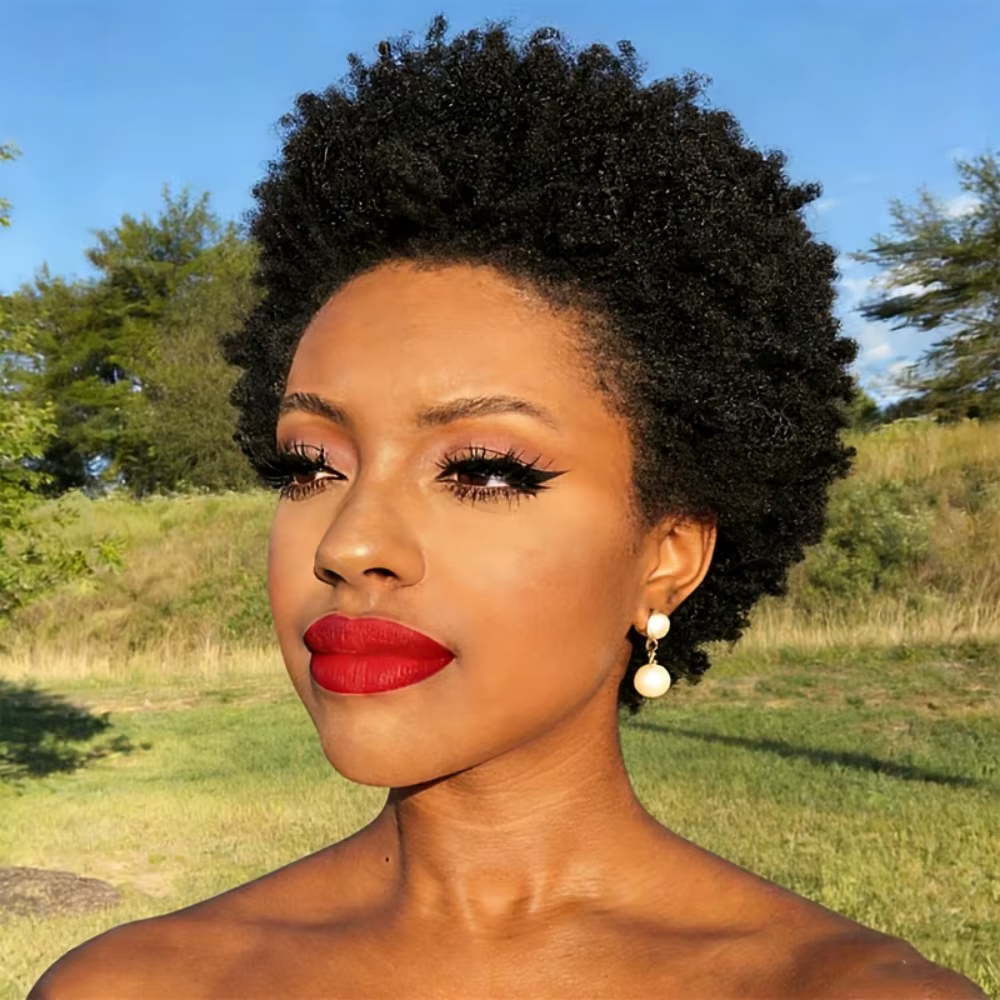 Perruques afro courtes bouclées pour femmes, afro crépues bouclées, entièrement fabriquées à la machine, volumineuses et rebondissantes, densité 180%, noir naturel