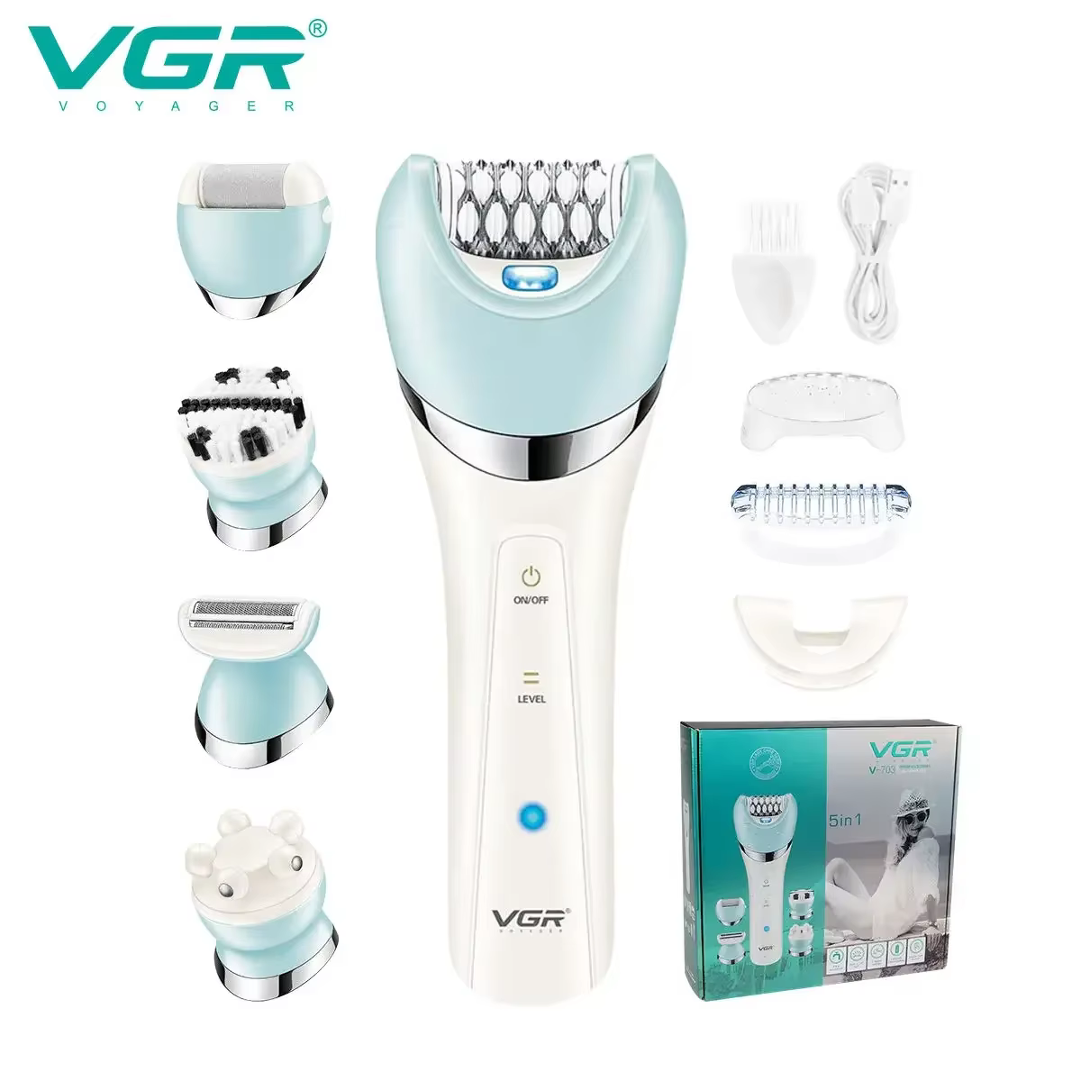 VgazV-703 IPtage étanche 5 en 1 kit de toilettage électrique Lady rasoir épilateur aste pied callosités ensemble