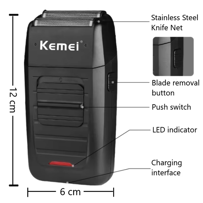 Kemei rasoir sans fil Rechargeable pour hommes double lame alternative barbe
