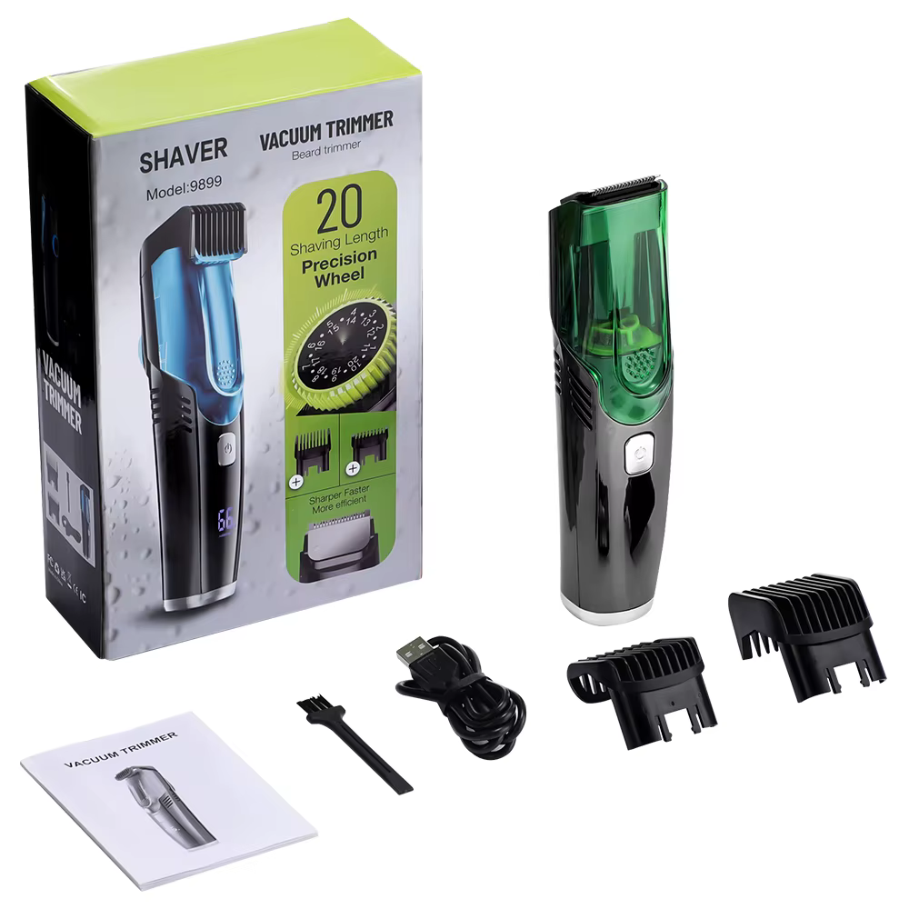 Tondeuse à barbe sans fil pour hommes, rasoir électrique Rechargeable avec 20 garnitures, tondeuse sous vide intégrée pour moustache, favoris, Kit de toilettage