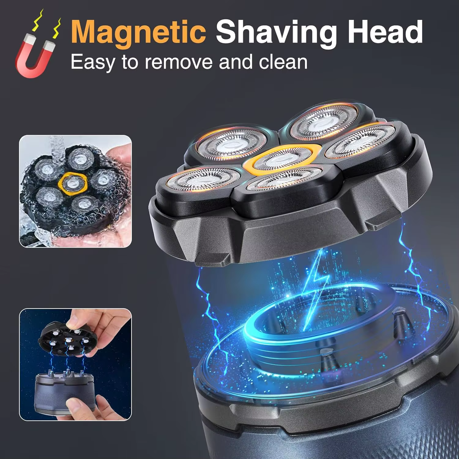 Tondeuse à cheveux électrique pour hommes chauves avec têtes flottantes magnétiques 6D
