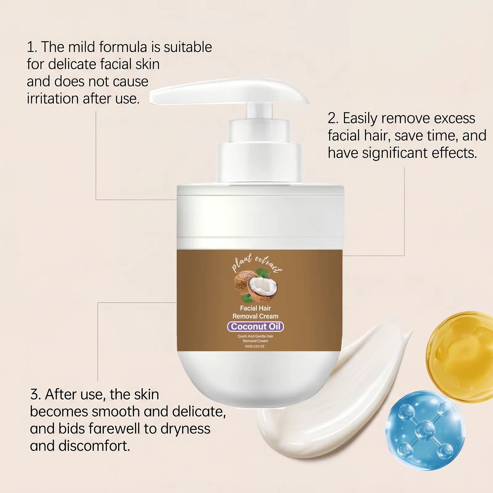 Crème dépilatoire à l'huile de coco pour le visage