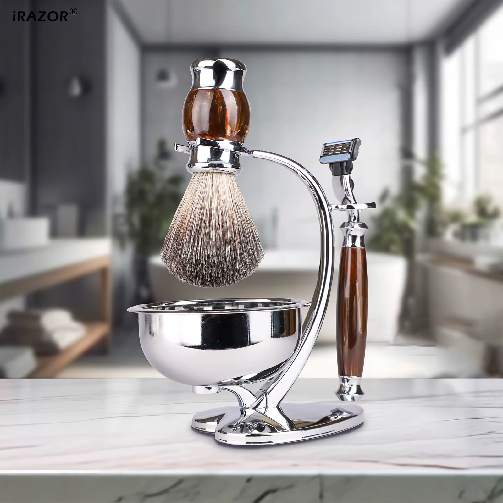 IRAZOR Kit de rasage professionnel pour hommes-Mach 3 lame de rasoir blaireau cheveux accessoire de barbier outil