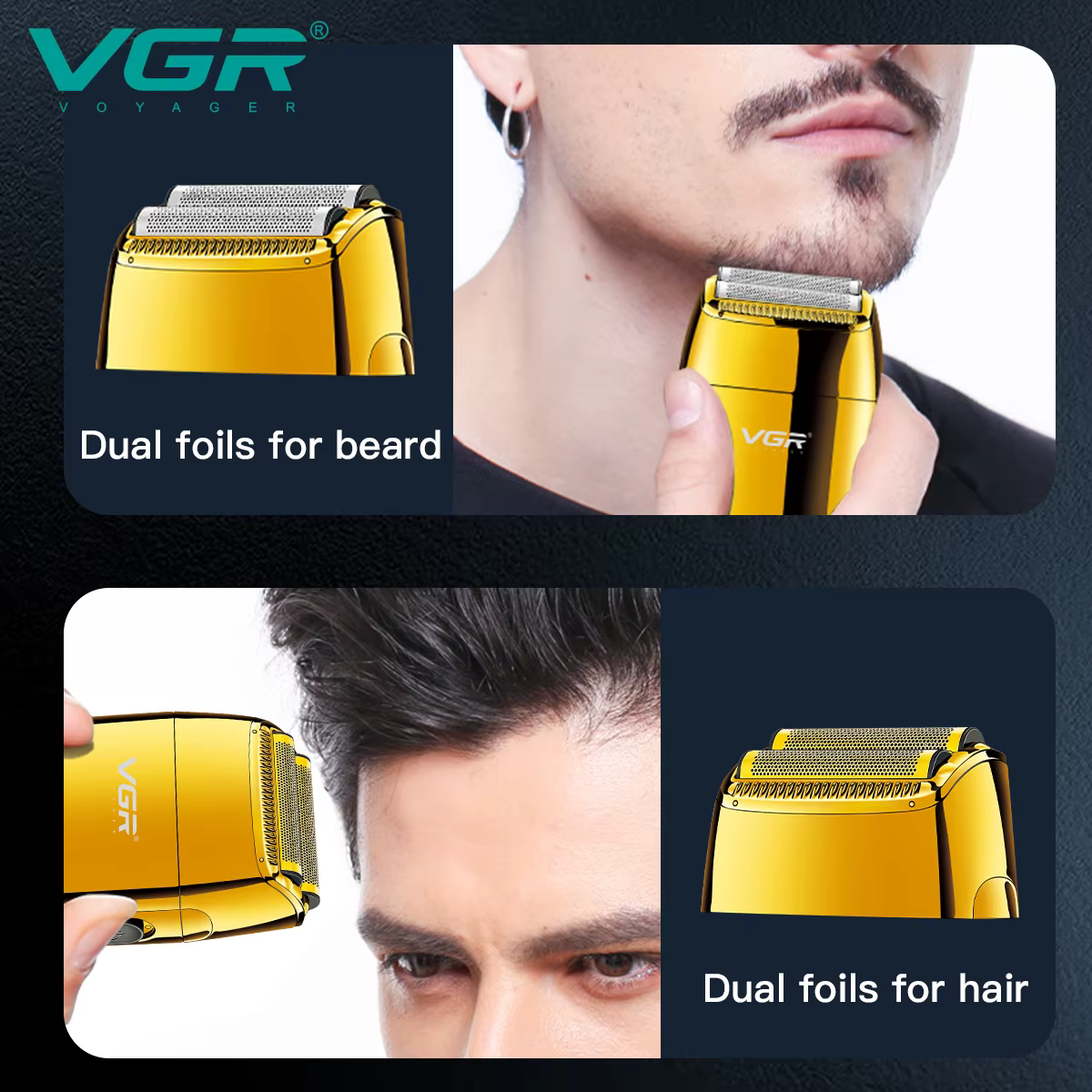 VGR Rasoir Rasoir électrique Rasage professionnel Barbe Tondeuse Barbe Rasoir Rasoir électrique pour hommes Machine de découpe de barbe USB rechargeable V-399
